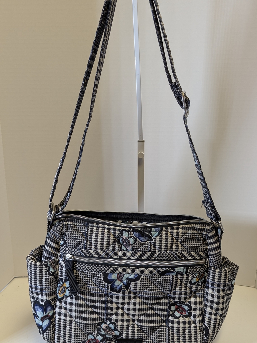 Vera Bradley Black and White Floral Quilted Shoulder Bag